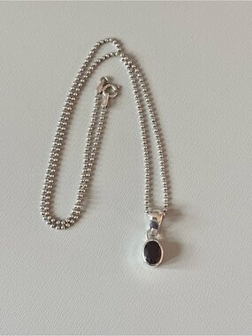 Vintage Red Garnet 925 Sterling Silver Ball Chain Necklace